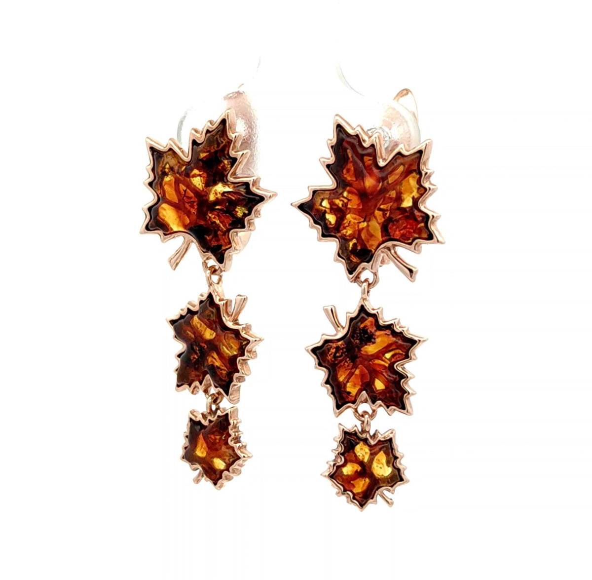 Natural Baltic Amber Maple Leaf Drop Earrings