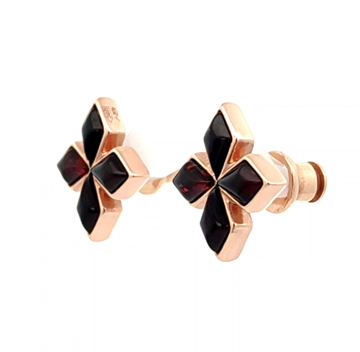 Cognac Baltic Amber Flower Stud Earrings