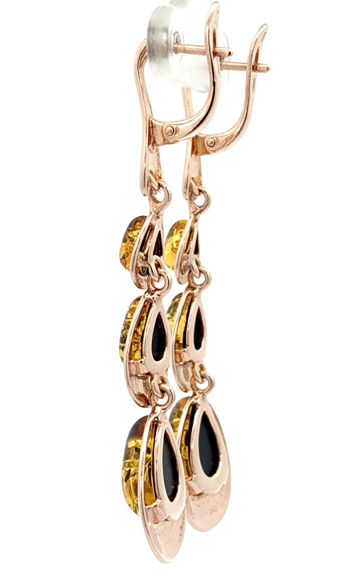 Green Baltic Amber Three-Stone Drop Earrings