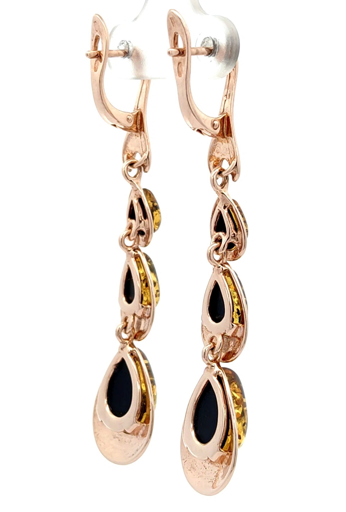 Green Baltic Amber Three-Stone Drop Earrings