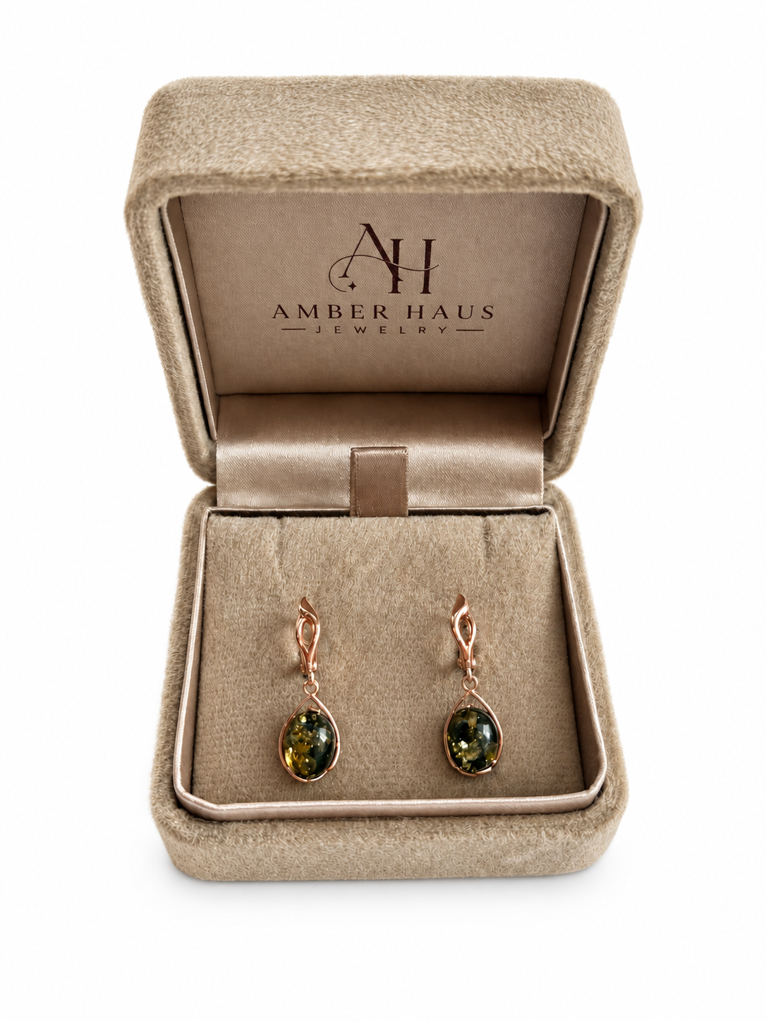 Green Baltic Amber Long Drop Earrings