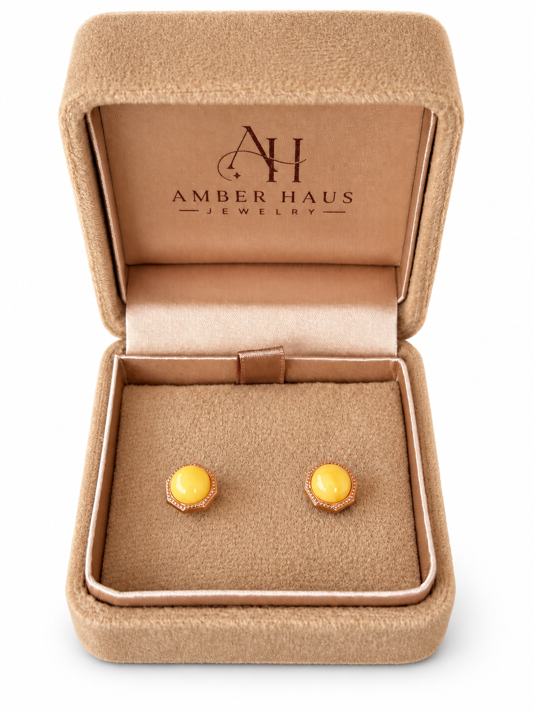 Geometric Baltic Amber Stud Earrings