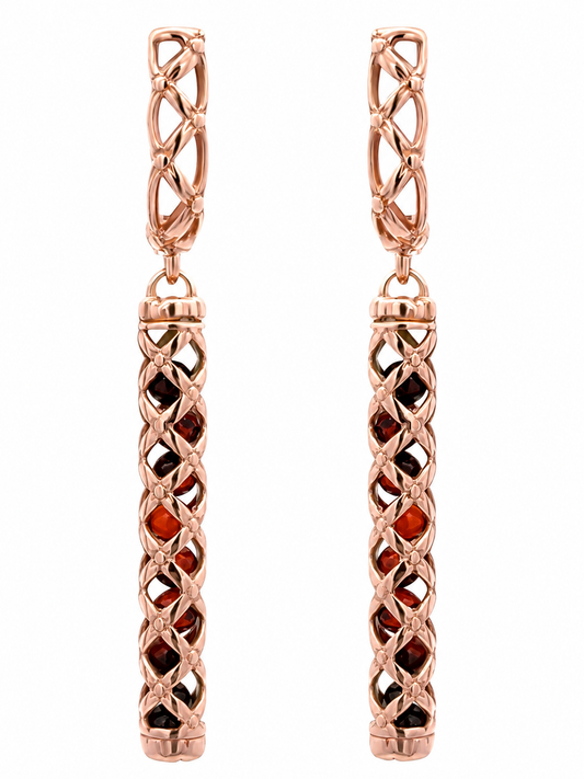 Natural Baltic Amber Long Drop Earrings in 925 Sterling Silver with 14K Rose gold plating, Nickel free