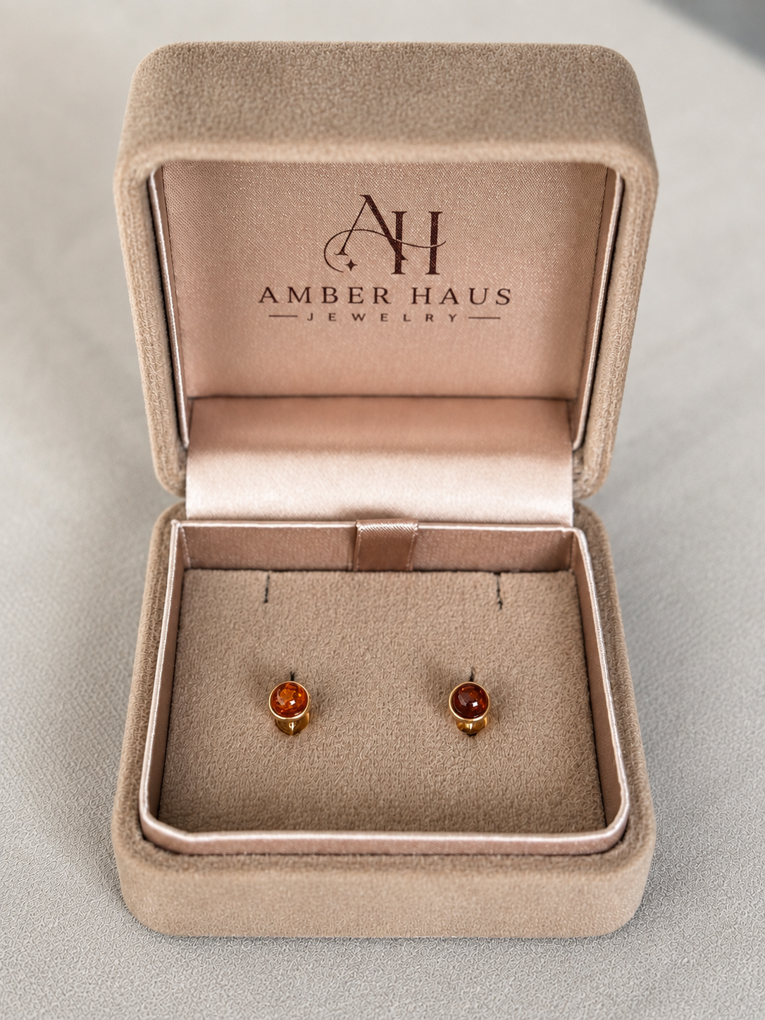 Natural Baltic Amber Stud Earrings, 925 Sterling Silver, 14K Rose Gold Plated, Nickel Free